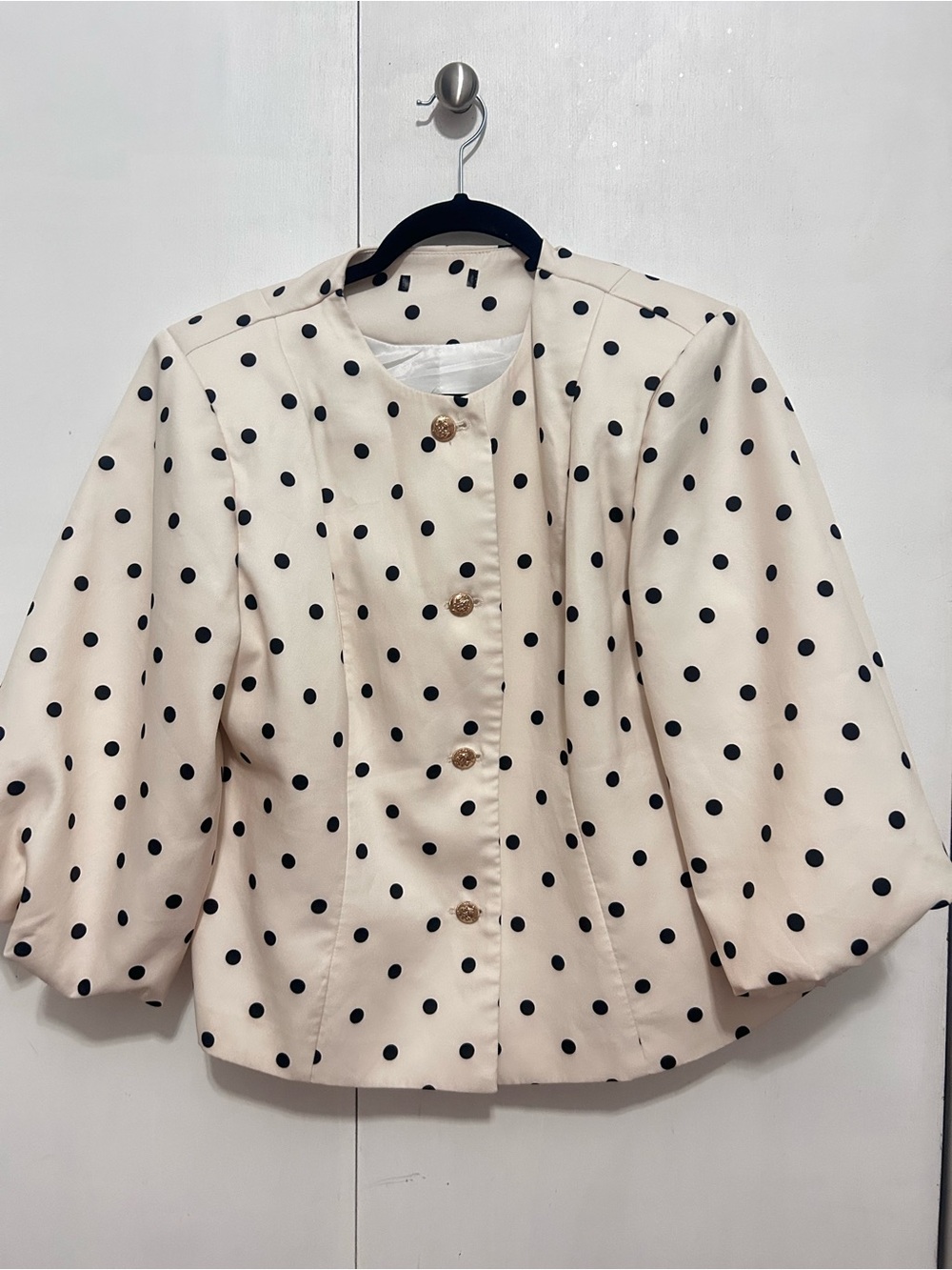 Polka Dot Button-Front Jacket in Cream and Black